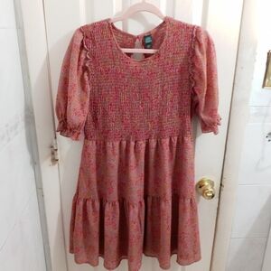Wild Fable Pink Floral Smocked Tiered Dress Women Size Large